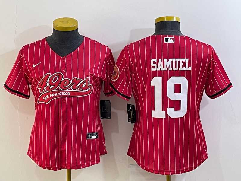 Women's San Francisco 49ers #19 Deebo Samuel Red Pinstripe With Patch Cool Base Stitched Baseball Jersey,We sell and wholesale Women's San Francisco 49ers #19 Deebo Samuel Red Pinstripe With Patch Cool Base Stitched Baseball Jersey on line form chian!